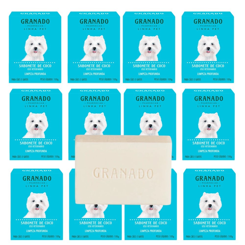 Kit 12 Sabonete Pet Cachorro Gato Óleo de Coco Granado Barra Anti Oleosidade Limpeza Profunda 100g