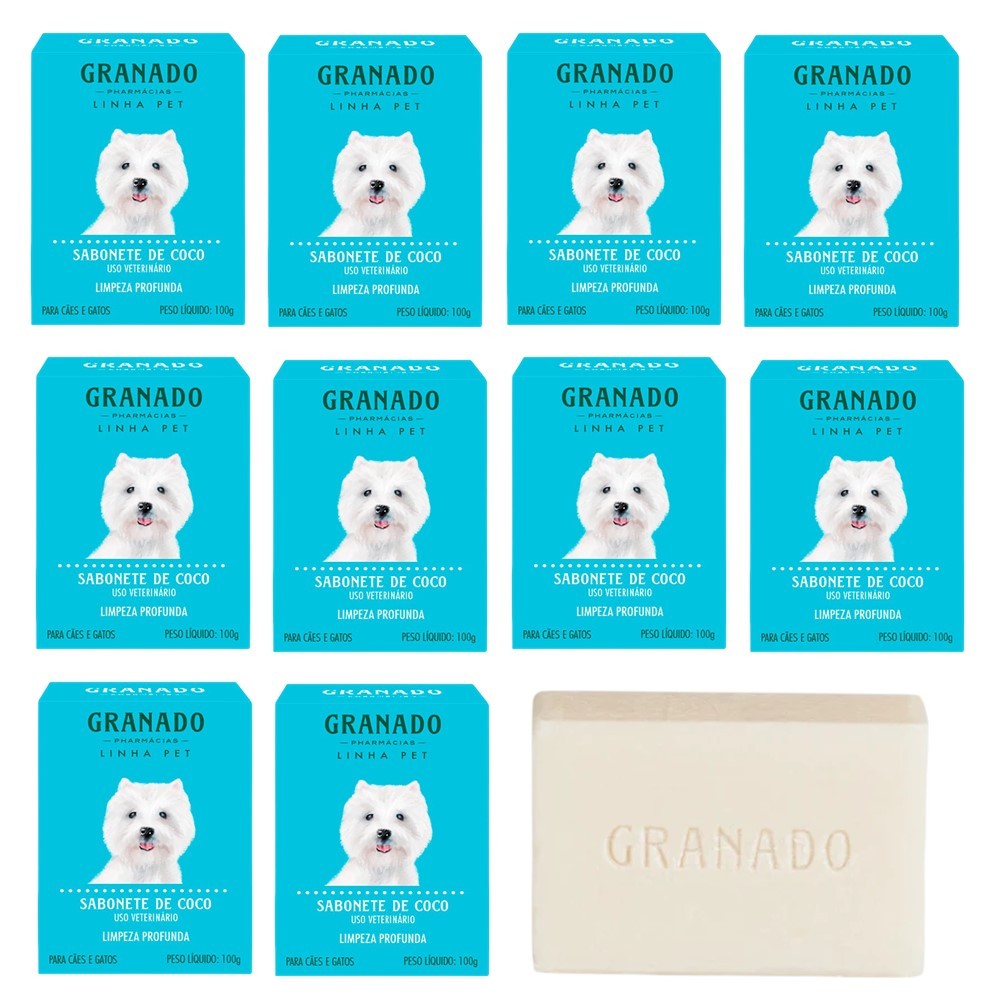 Kit 10 Sabonete Pet Cachorro Gato Óleo de Coco Granado Barra Anti Oleosidade Limpeza Profunda 100g