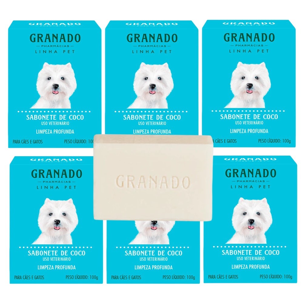 Kit 6 Sabonete Pet Cachorro Gato Óleo de Coco Granado Barra Anti Oleosidade Limpeza Profunda 100g
