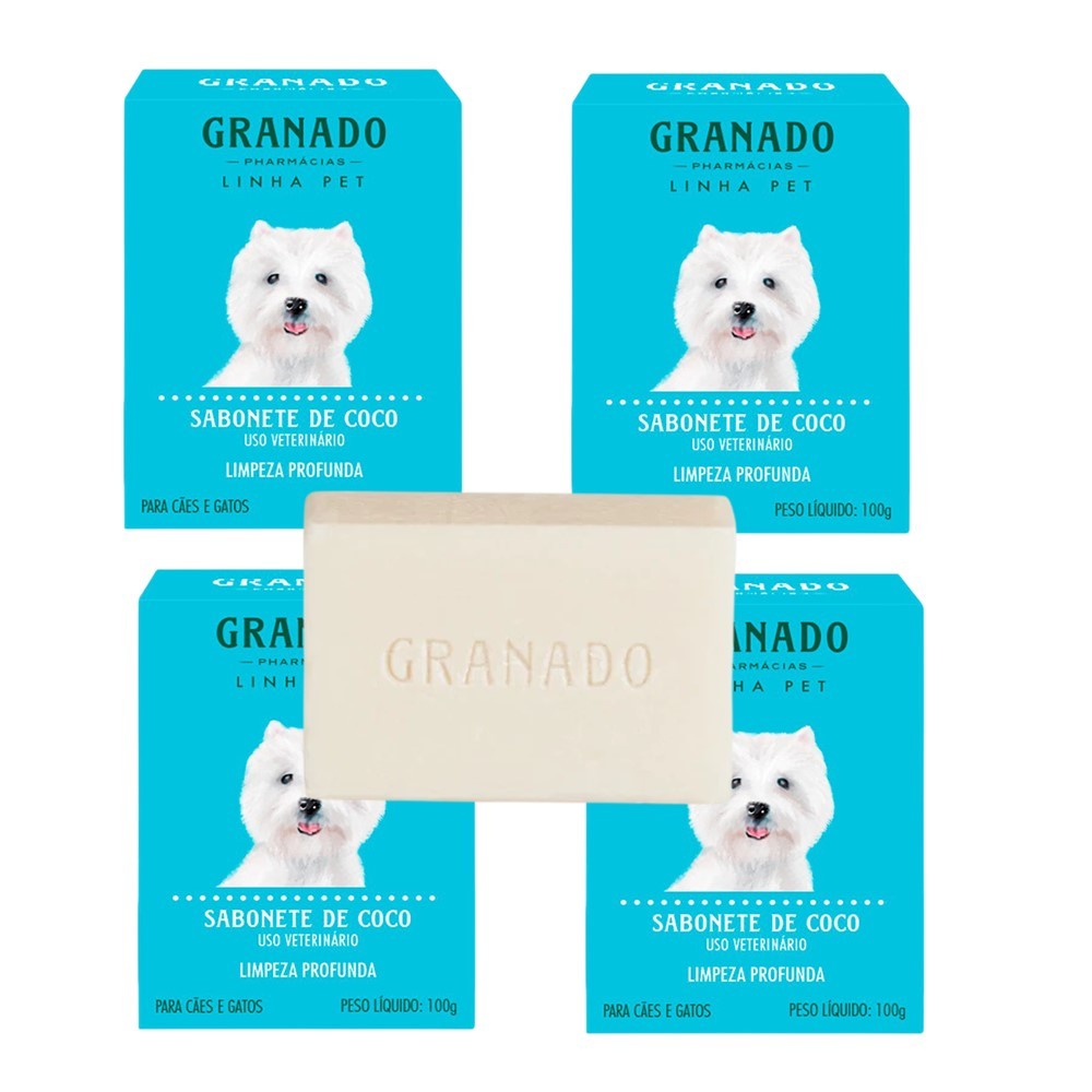 Kit 4 Sabonete Pet Cachorro Gato Óleo de Coco Granado Barra Anti Oleosidade Limpeza Profunda 100g
