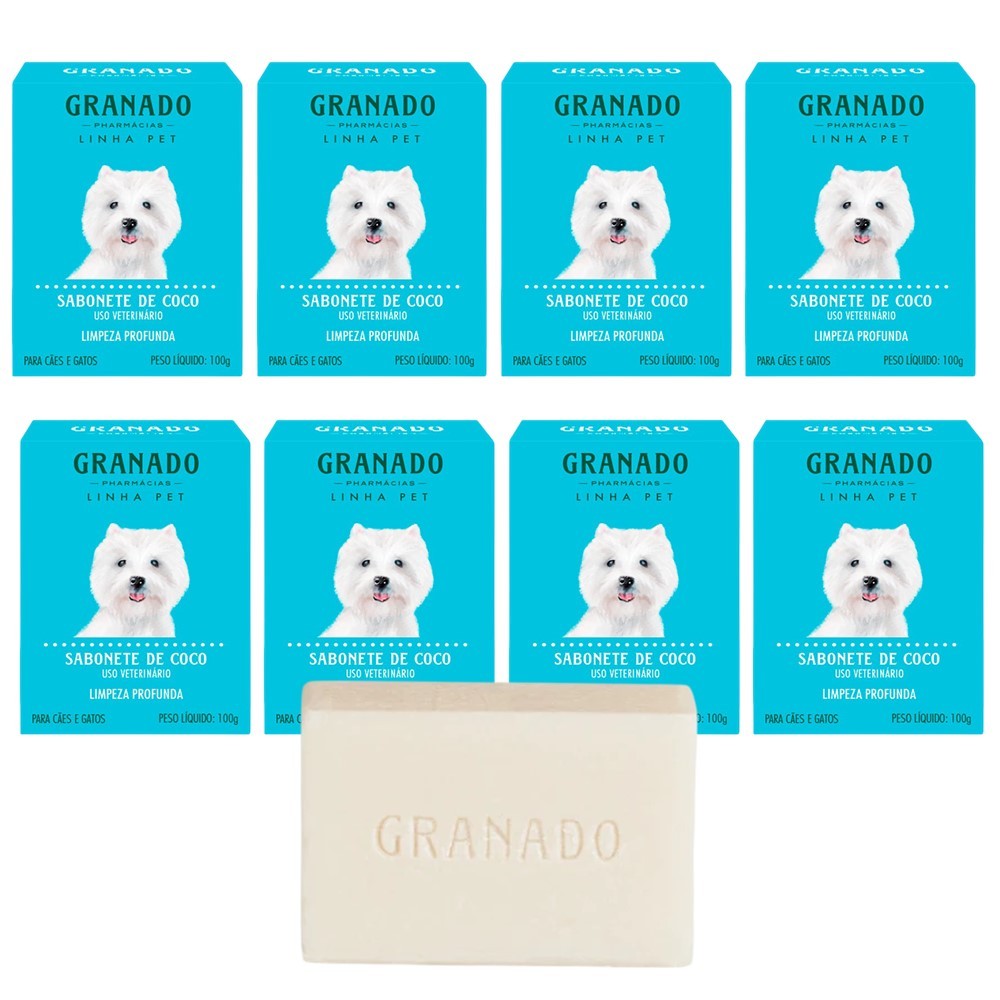 Kit 8 Sabonete Pet Cachorro Gato Óleo de Coco Granado Barra Anti Oleosidade Limpeza Profunda 100g