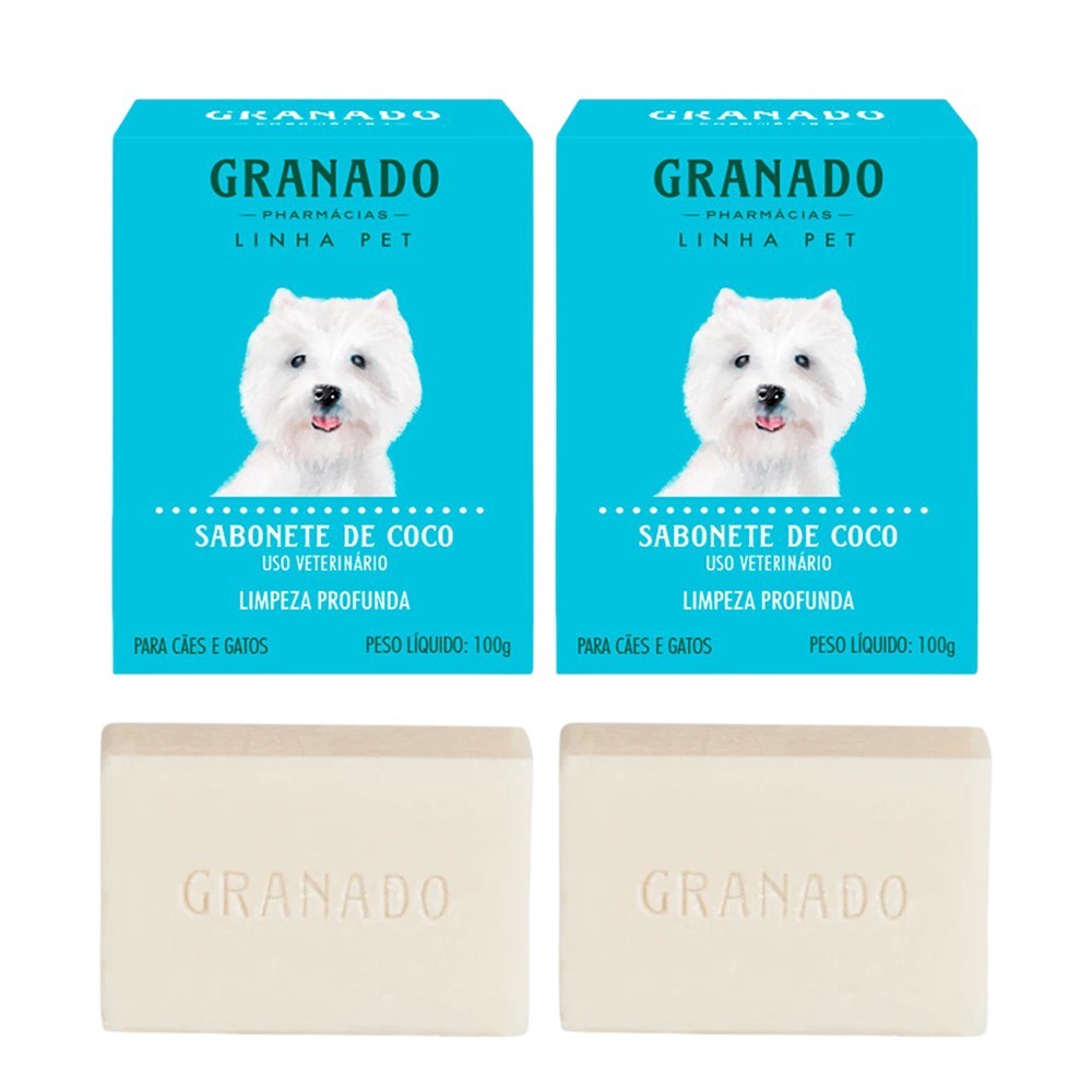 Kit 2 Sabonete Pet Cachorro Gato Óleo de Coco Granado Barra Anti Oleosidade Limpeza Profunda 100g