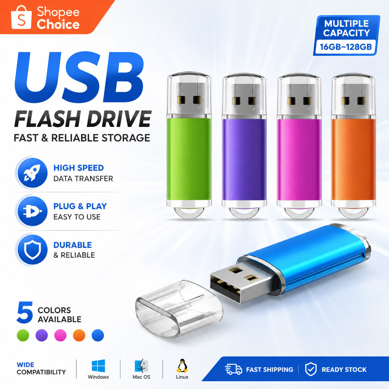 Pen drive USB de metal durável (5/UNID) 1GB 2GB 4GB 16GB 32GB 64GB pen drive portátil à prova d'água para transferência