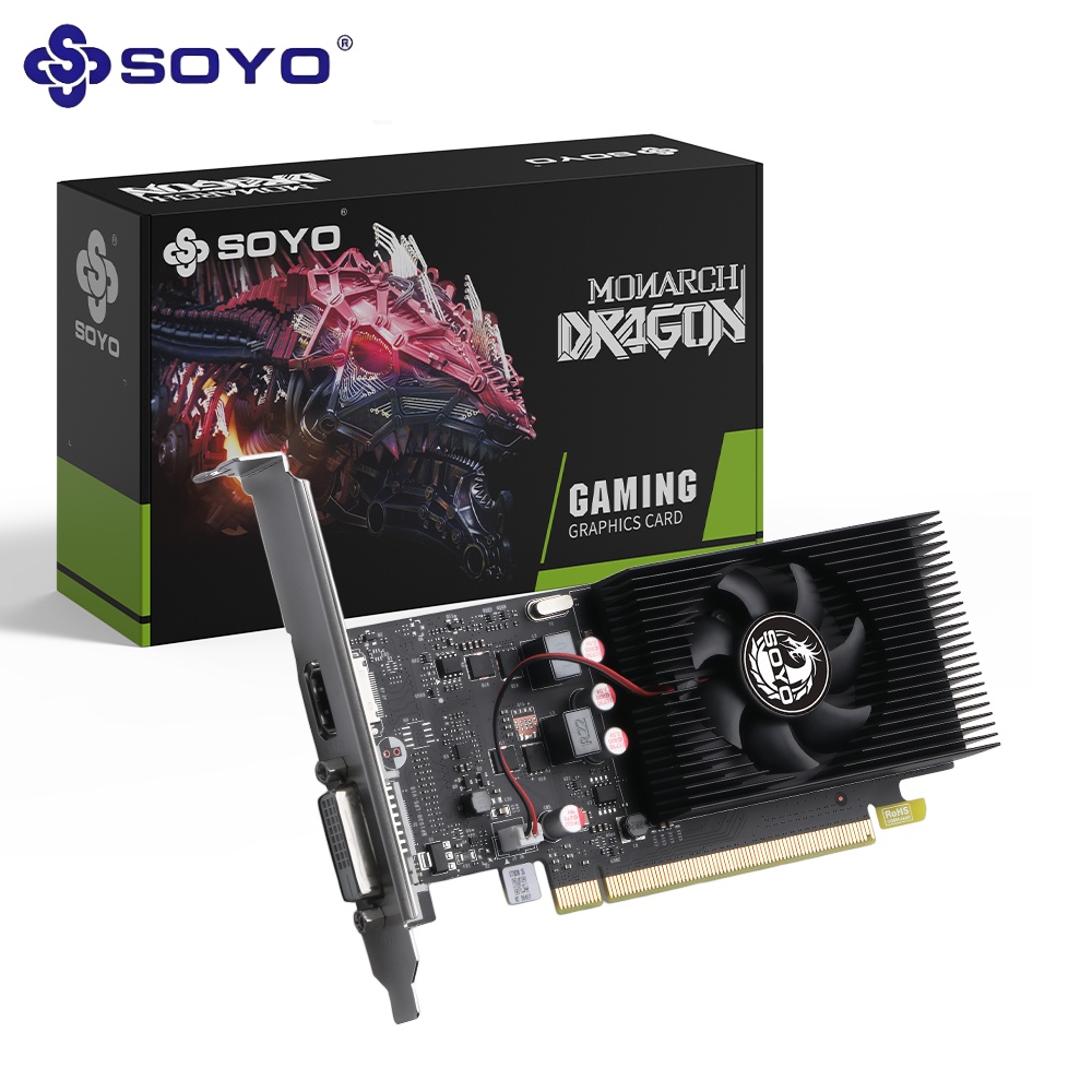 Placa de vídeo SOYO GT1030 2GB GDDR5 64 bits, núcleo GP108, perfil baixo, slot único, com saída HDMI + DVI para jogos,