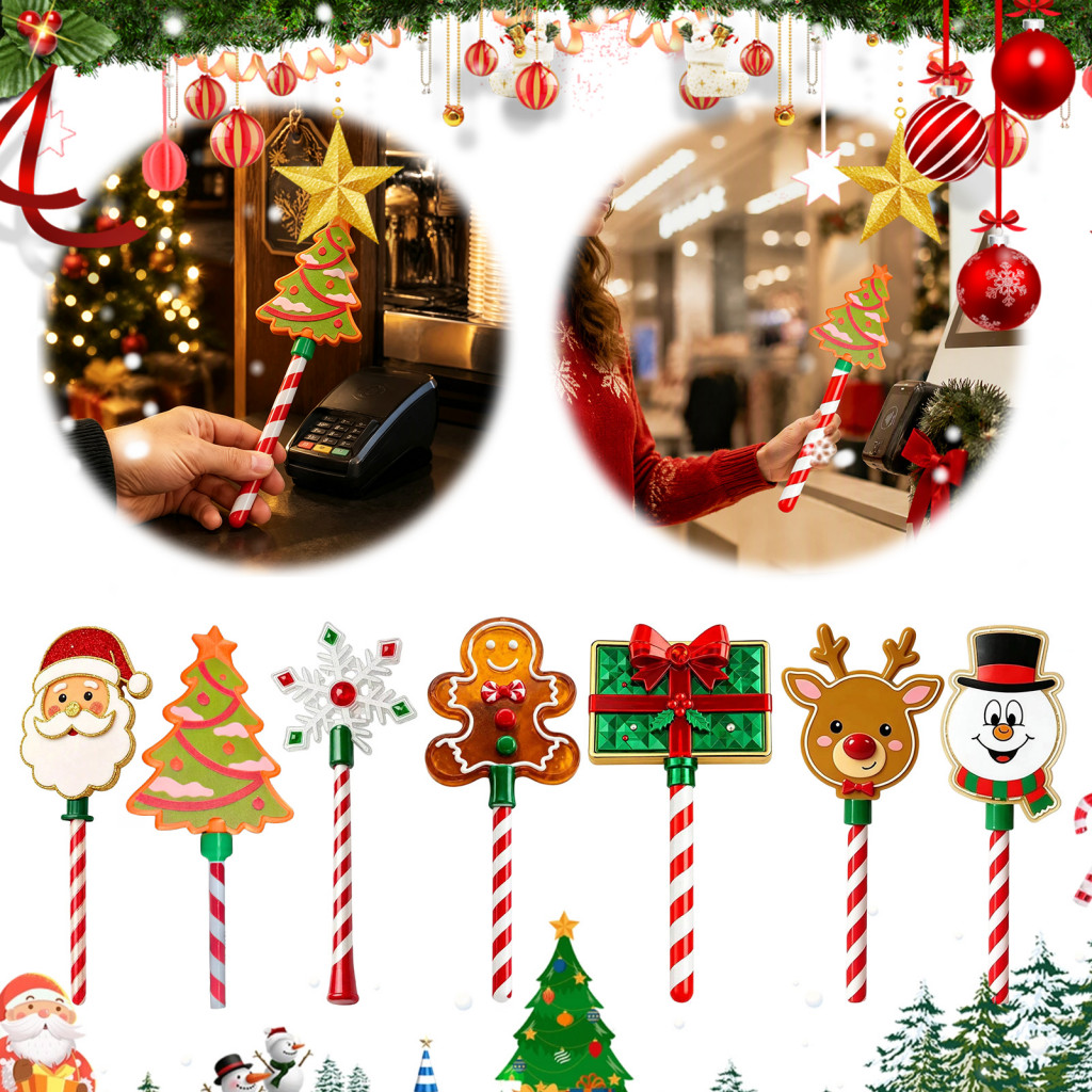 Contactless Payment Wand for Terminal Christmas Tap-to-pay Candy Cane Handle Credit Card Holder Cute Santa Snowman Ginge