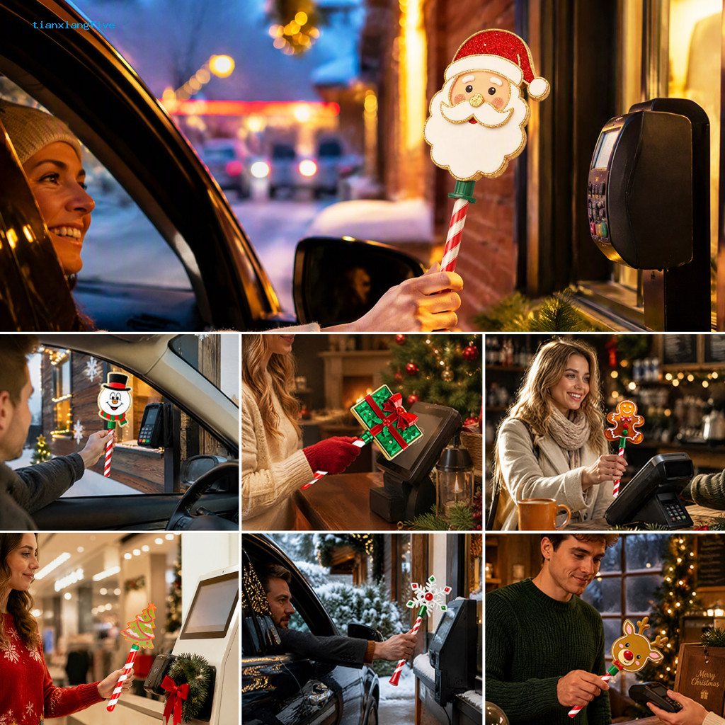 Wand for Contactless Terminal Payment Christmas Tap-to-pay Candy Cane Handle Credit Card Holder Cute Santa Snowman Ginge