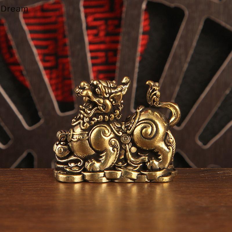 < Dream > Pequeno Lingote De Leão De Latão Puro Ornamento Vintage Mini Estatueta Colecionável Sólido Decoração Retrô Par