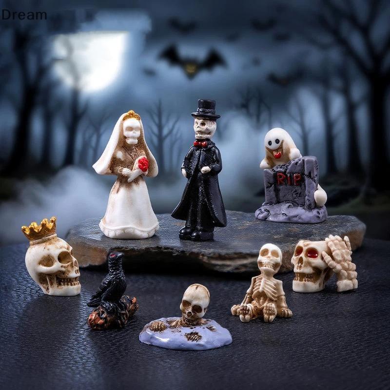 < Dream > Halloween Mini Estátua Fantasma De Resina Assustador Desenho Animado Crânio Caixão Estatueta Presente De Feria
