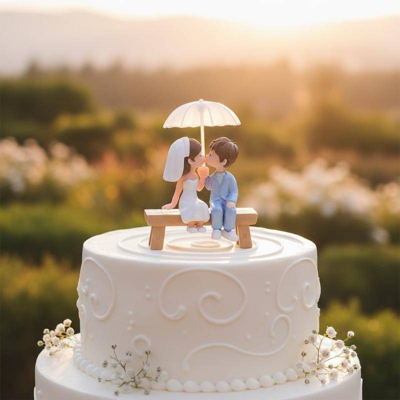 < Dream > Mini Estatueta De Amantes De Casal Beijando Com Guarda-Chuva Ornamento Criativo Para Casa Bolo De Casamento To