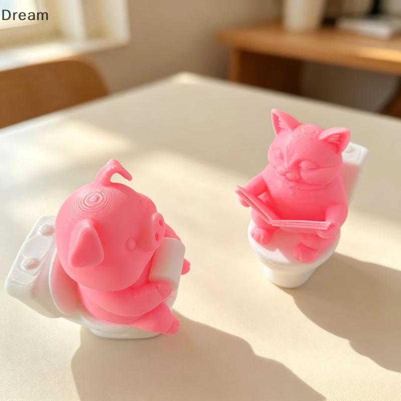 < Dream > Estatueta De Decoração De Banheiro De Porco Impressa Em 3D Fofa Mini Estátua De Desenho Animado De Plástico Pa