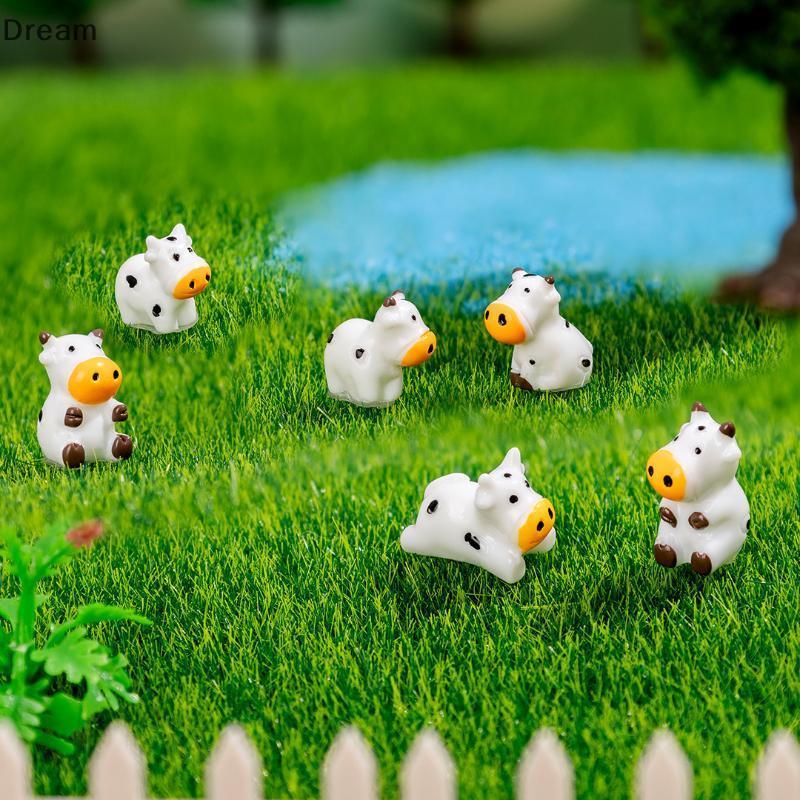 < Dream > 6 Peças Mini Estatueta De Vaca De Resina Em Massa Miniatura Escultura Ornamento Micro Paisagem Escritório Jard
