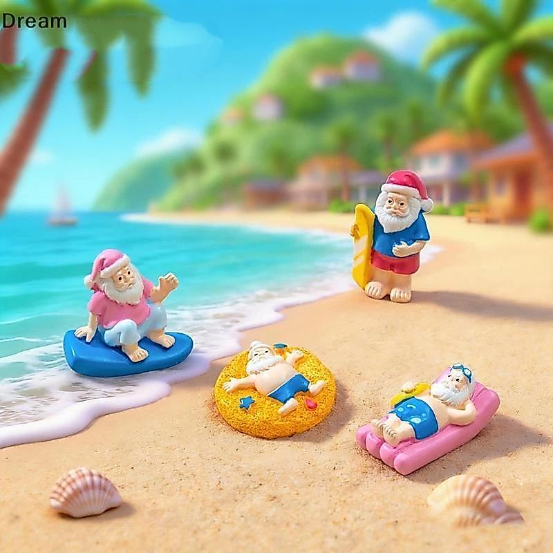 < Dream > Mini Resina Verão Papai Noel Estatuetas Adorável Design Pintado À Mão Para Praia Jardim Casa Desktop Decoração
