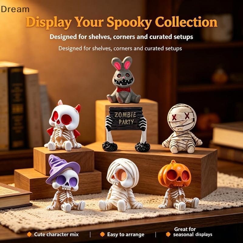 < Dream > 7 Pçs Assustador Halloween Mini Estatuetas Conjunto Resina Horror Estátuas Para Festa Em Casa Lareira Decoraçã
