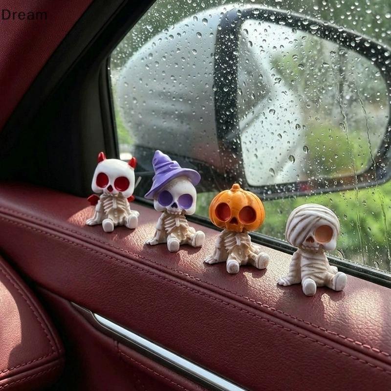 < Dream > 4 Pçs Assustador Halloween Mini Estatuetas De Resina Abóbora Fantasma Crânio Decoração Para Desktop Escritório
