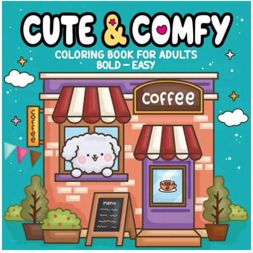 Livro para Colorir Acalmar Ajudar no Stress Cute Comfy Coloring Book For Adults Bold Easy