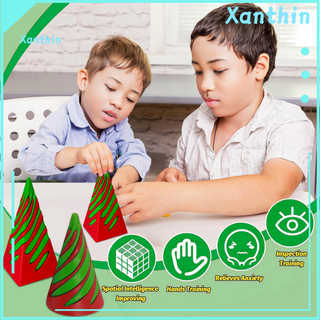 Spiral Cone Toy Pocket-sized 2pcs 3d Printed Fidget Pyramid Illusion Vortex Thread Stress Relief for Kids Adults Mini Pu