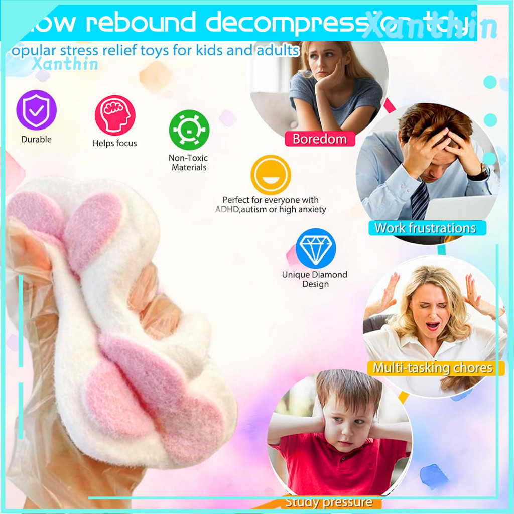 Cat Paw Stress Toy Squeeze Soft Slow Rebound Tpr Relief Fidget for Kids Teens Adults Portable Anxiety Colorful Pet Shape
