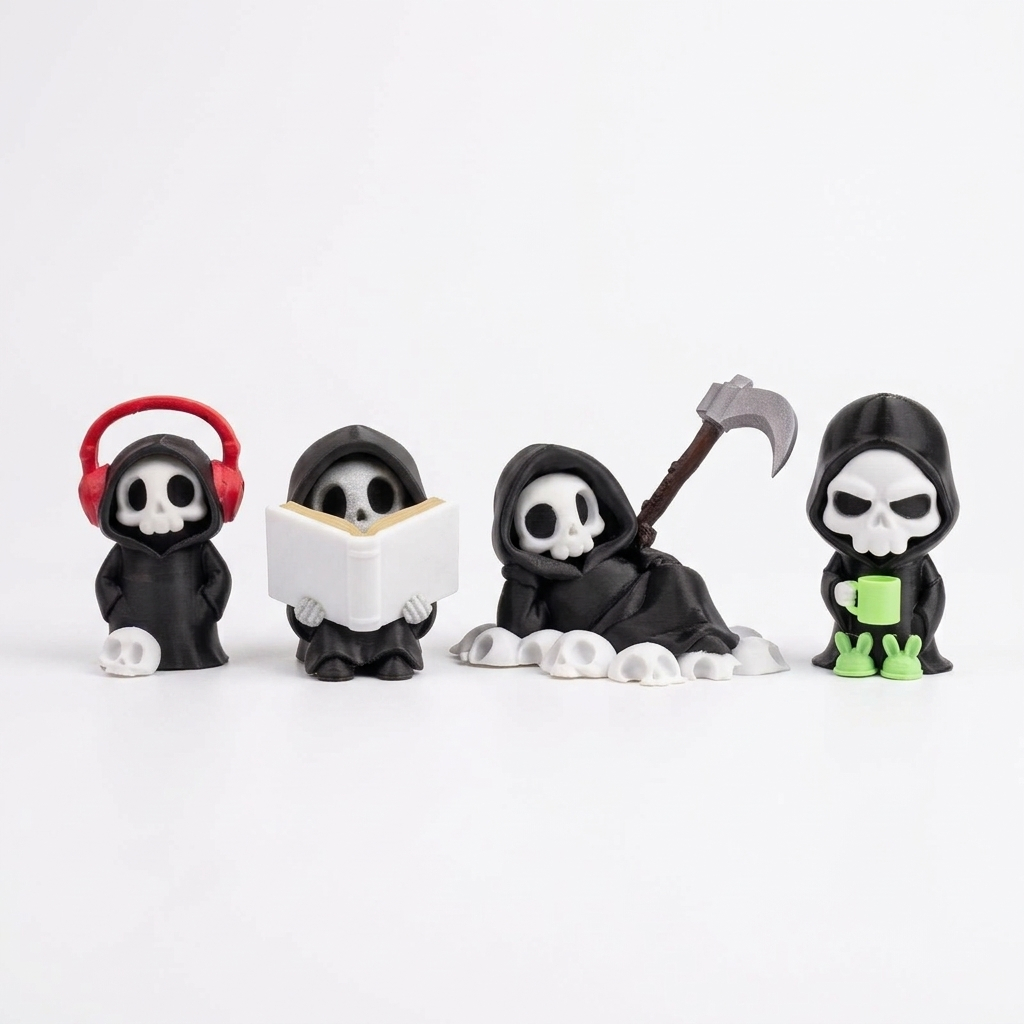 Mini Estatueta Caveira Morte Grim Reaper 3D Enfeite De Mesa Geek Colecionavel