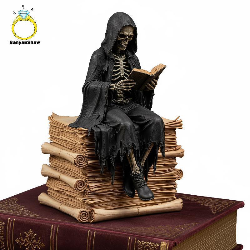 [BANY] Estátua De Leitura Artesanal Grim Reaper , Estatueta De Caveira Com Capuz Em Resina , Mini Gótico , Dia Das Bruxa