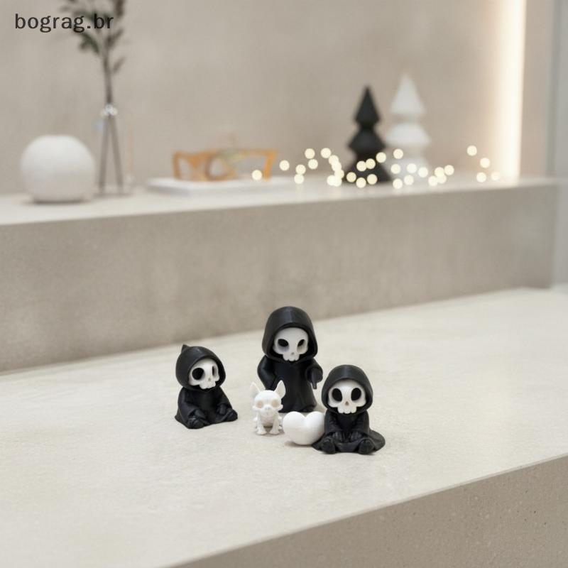 bograg Mini Alado Grim Reaper Resina Figura Kawaii Esqueleto Crânio Ornamento Criativo Pequena Decoração Para Interior D