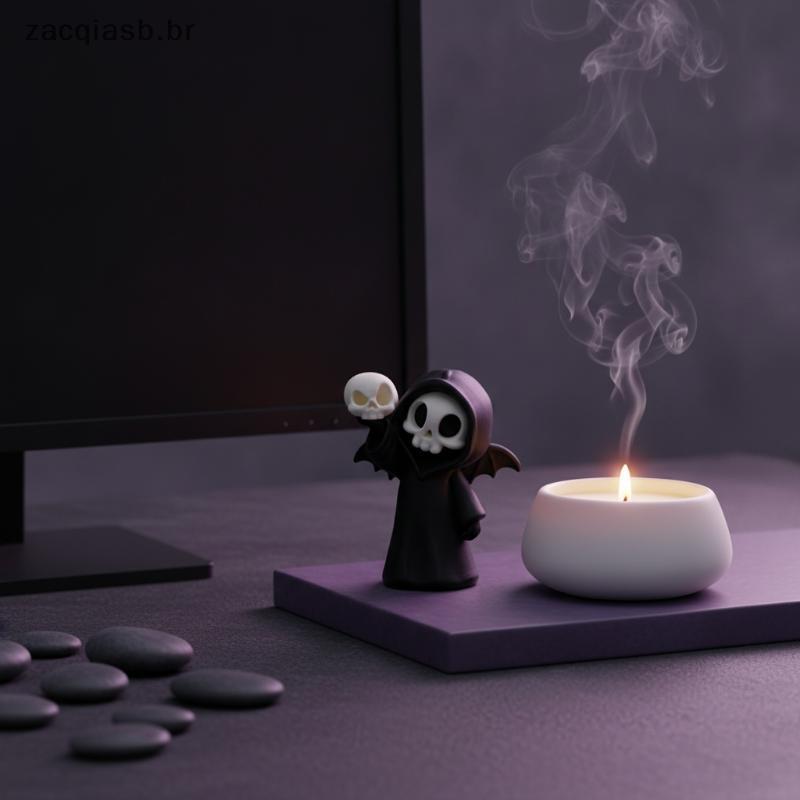 Figura De Resina Mini Grim Reaper Com Asas , Estátua De Esqueleto Kawaii Segurando Caveira , Ornamento De Mesa Gótico Pa
