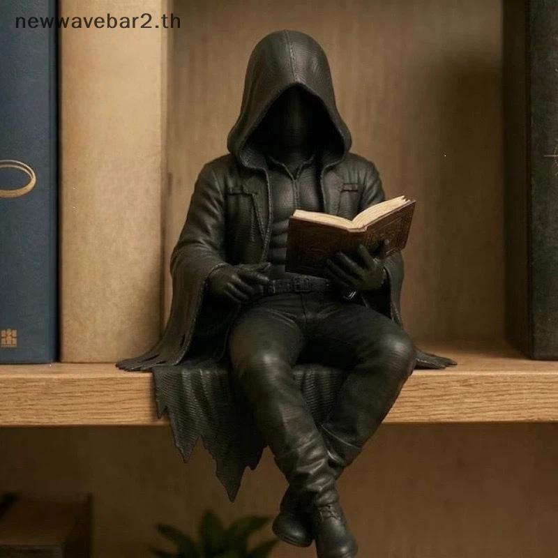 waveba Grim Reaper Leitura Crânio Estátua Artesanal Resina Bla Com Capuz Mini Estatueta Gótica Halloween Casa Prateleira