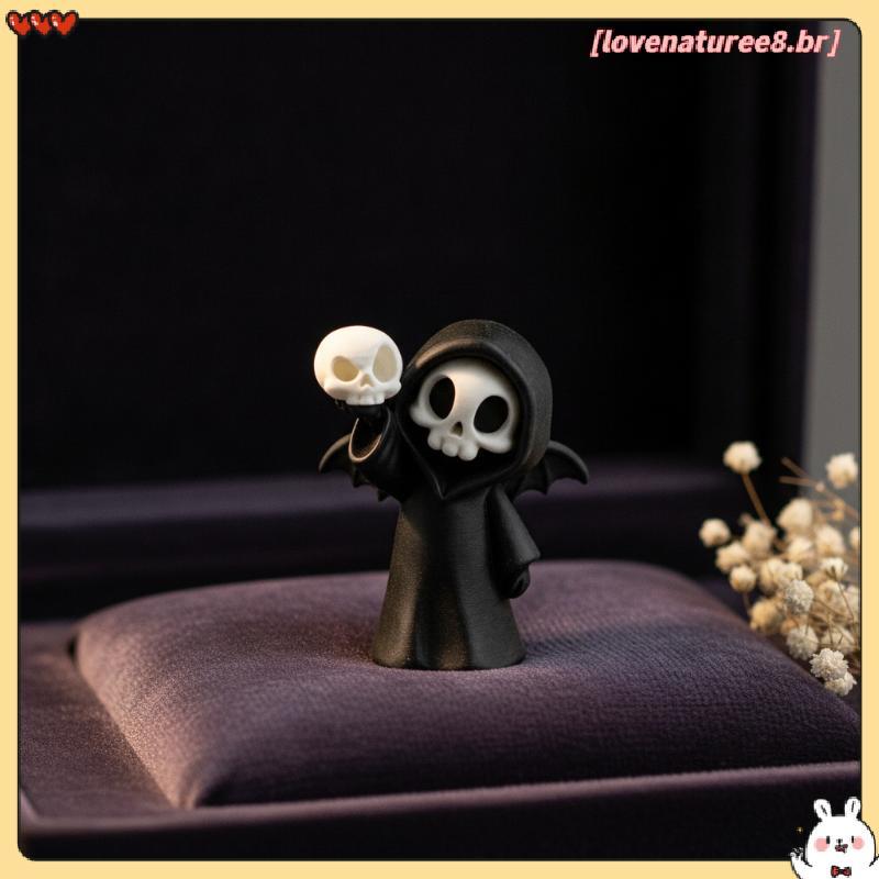 [Love] Mini Figura De Resina Grim Reaper Com Asas , Estátua De Esqueleto Kawaii Segurando Caveira , Ornamento De Mesa Gó