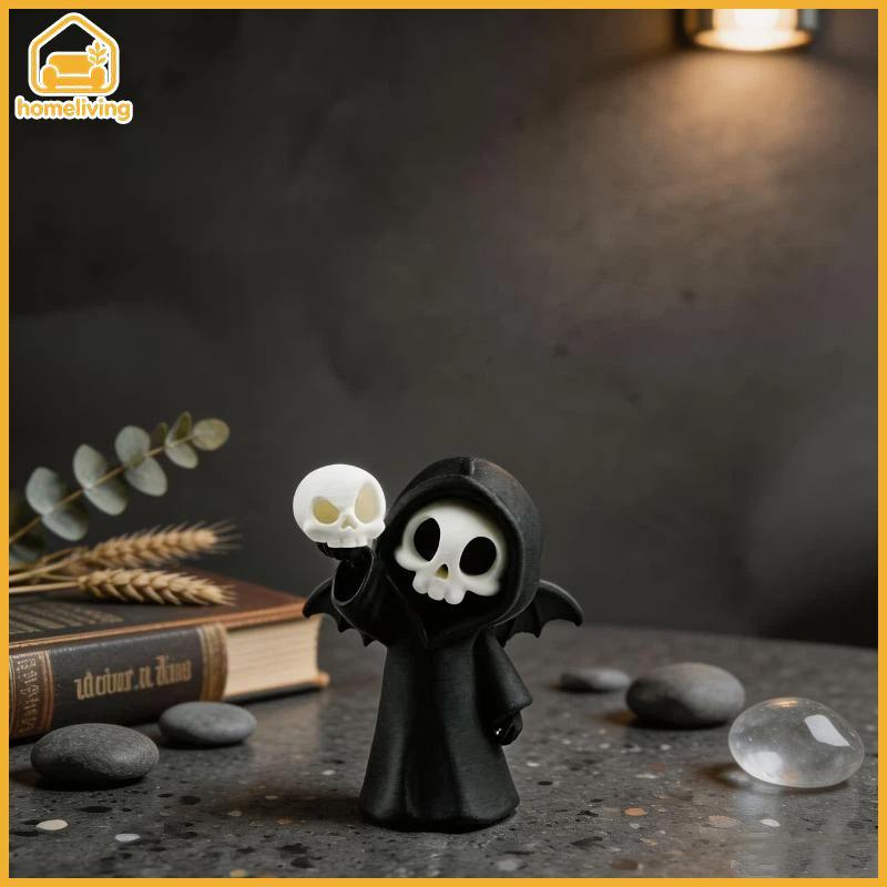 HomeLiving Mini Grim Reaper Figura De Resina Com Asas , Estátua De Esqueleto Kawaii Segurando Caveira , Ornamento De Mes