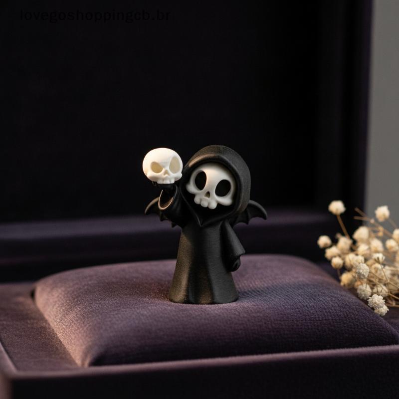 Figura De Resina Mini Grim Reaper Com Asas , Estátua De Esqueleto Kawaii Segurando Caveira , Ornamento De Mesa Gótico Pa