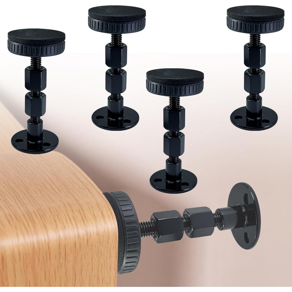 Adjustable Threaded Bed Frame Anti-Shake Tool, 4PCs Headboard Stoppers, Black Bedside Anti Shake Tool for Beds Cabinets