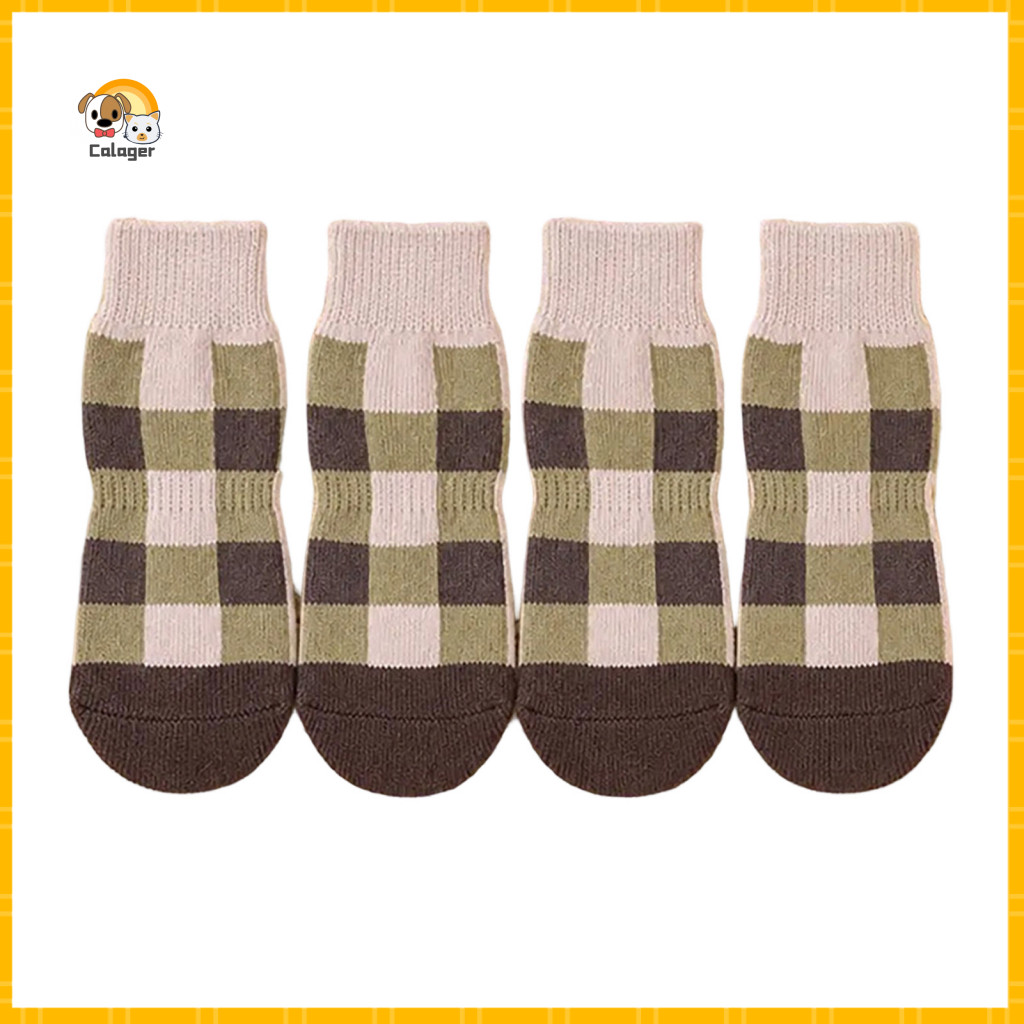 Anti-slip Paw Protectors for Dogs Dog Socks for Indoor Floors 4pcs Plaid with Adjustable Straps Breathable for Outdoor f