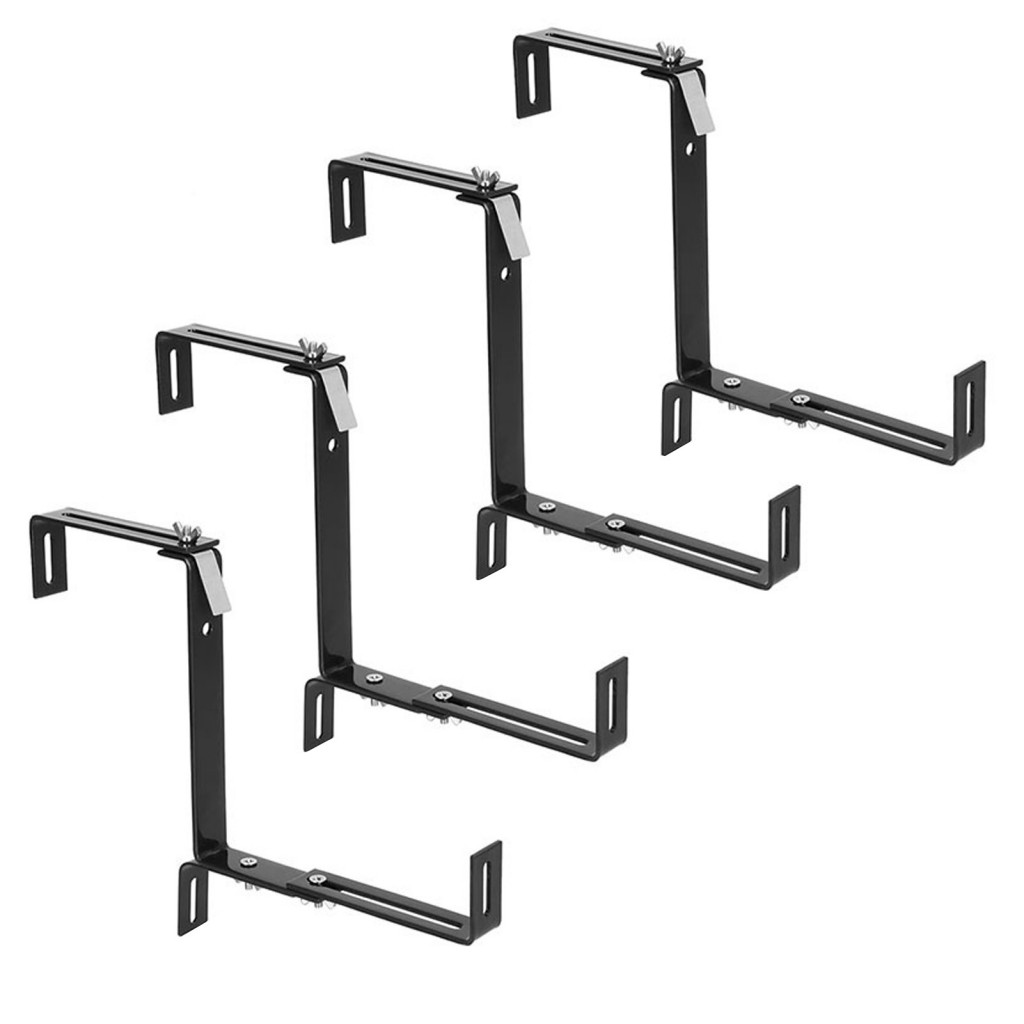 4pcs Adjustable Stainless Steel Planter Box Brackets – No Drill Flower Hangers for Fence Balcony Railing Supports Dura