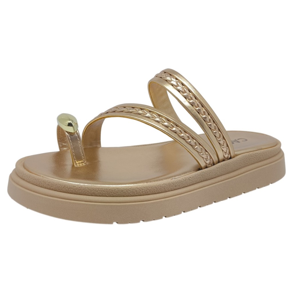 Chinelo Feminino Flat Flatform Baixa Tiras Trançadas Cacci