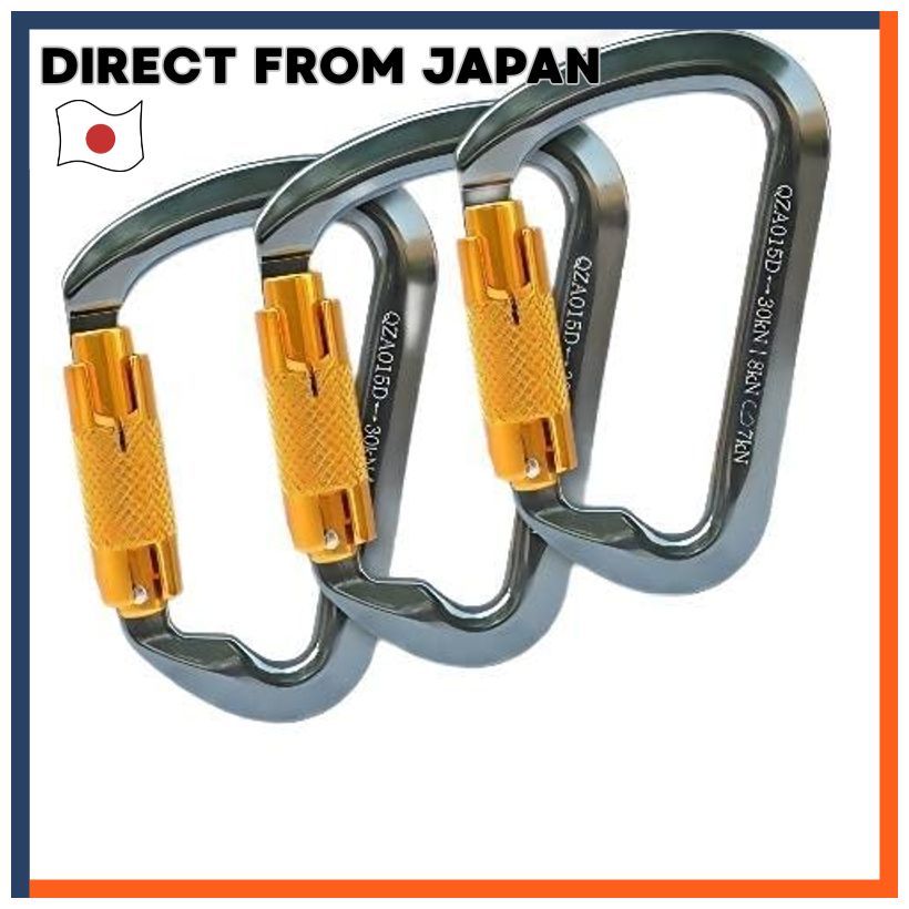 Carabiner Auto Lock With Safety Ring 30KN D-Ring Aluminum Alloy Outdoor Gear Set Of 3