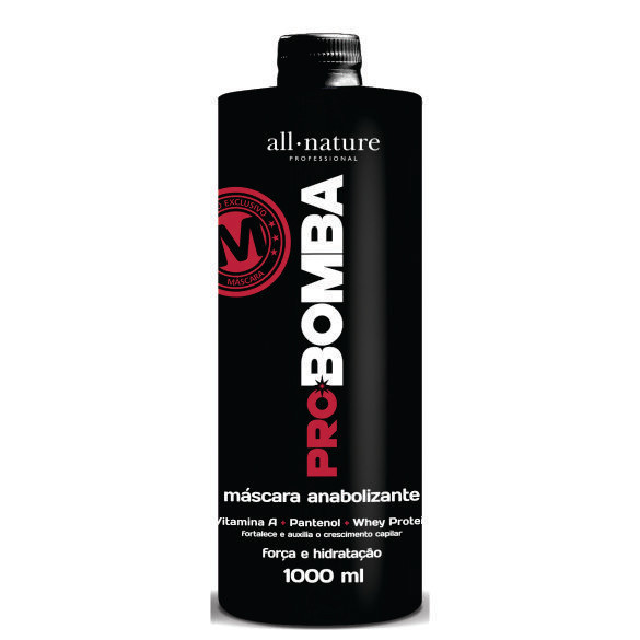 Máscara Pró Bomba 1000ml All Nature Contém Vitamina A Pantenol Whey protein e Mix de Aminoácidos Que Fortalece e Auxilia no Crescimento
