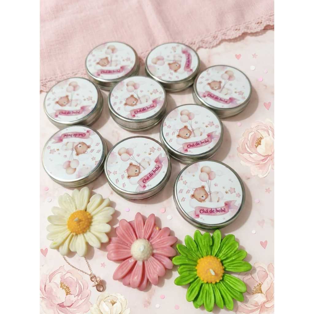 Kit 5 Velas Arom Flor Margarida na Latinha Com adesivo Lembrancinha mimo chá de bebe nascimento aniversário casamen