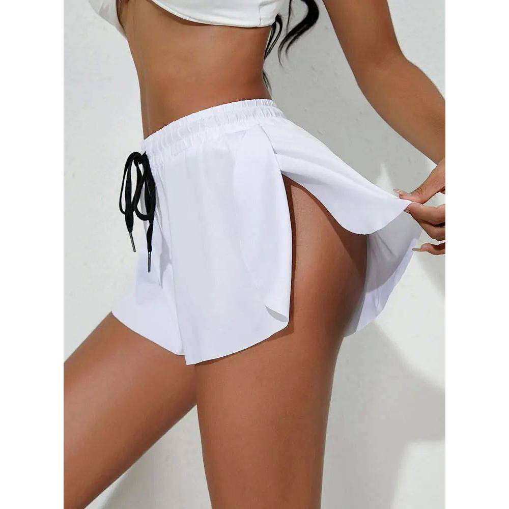 Summer New Two-Side Slit Cool Breathable Solid Color Yoga Fitness Shorts EhQf