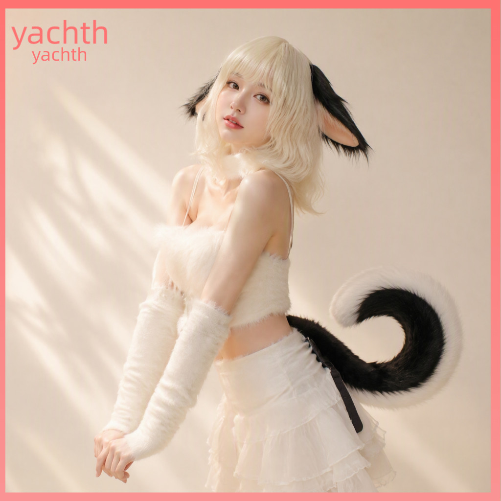 Anime Cosplay Headband and Tail Set Plush Cat Ears Costume Adjustable Dog with Furry – Soft Faux Fur for Party for Age