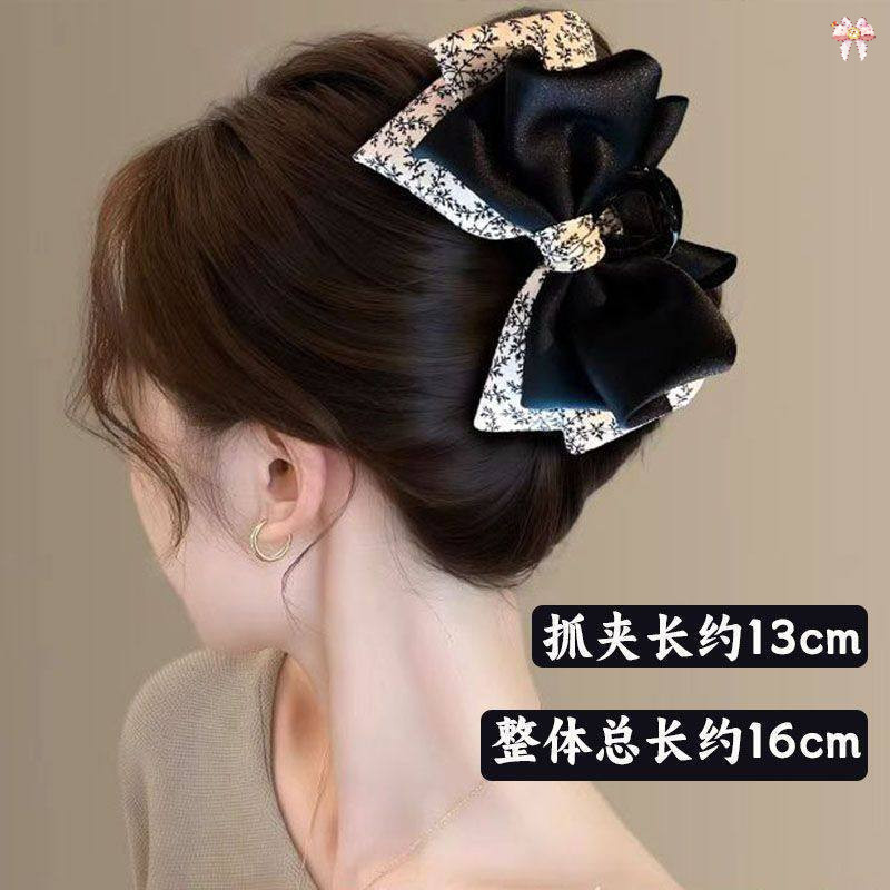 Retro Paris ~ High-End cetim Floral arco Grab clip 2026 novo estilo cabeça traseira tubarão clipe rabo de cavalo