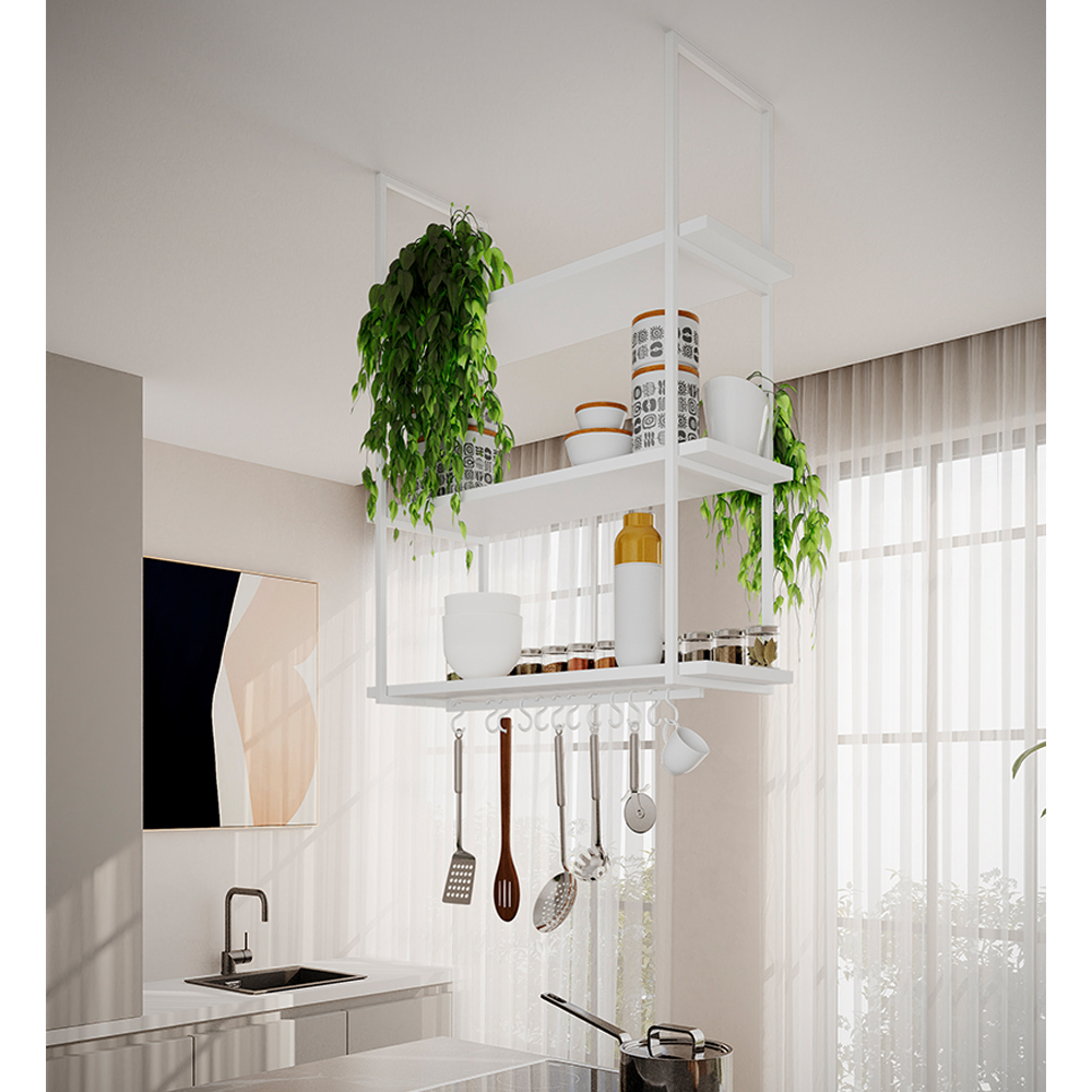 Prateleira Estilo Industrial Suspensa Teto Cozinha Nicho Denver 80cm - Branco Casa Decoração Móveis Modern Promoção Prem