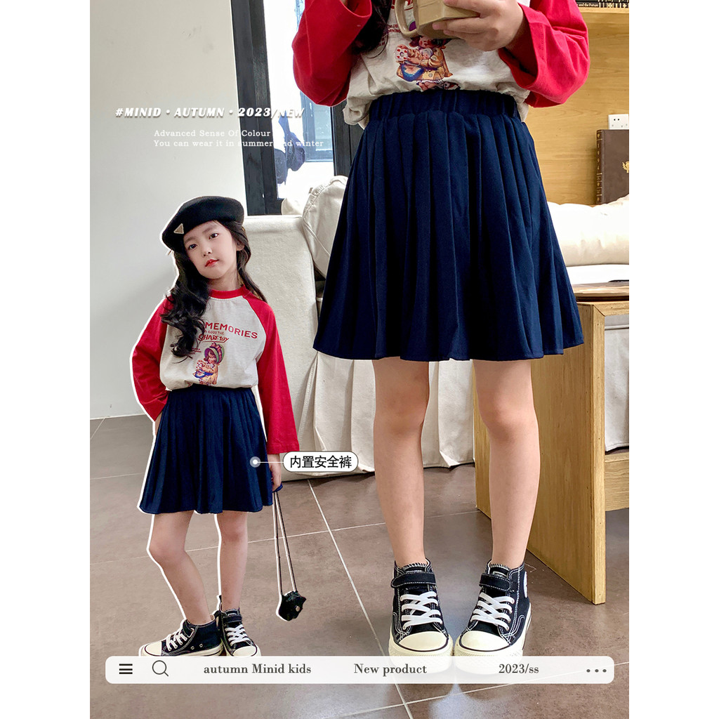 Mini Dan meninas saia plissada outono novo estilo versão coreana médio grande crianças ocidental estilo Preppy saia do b