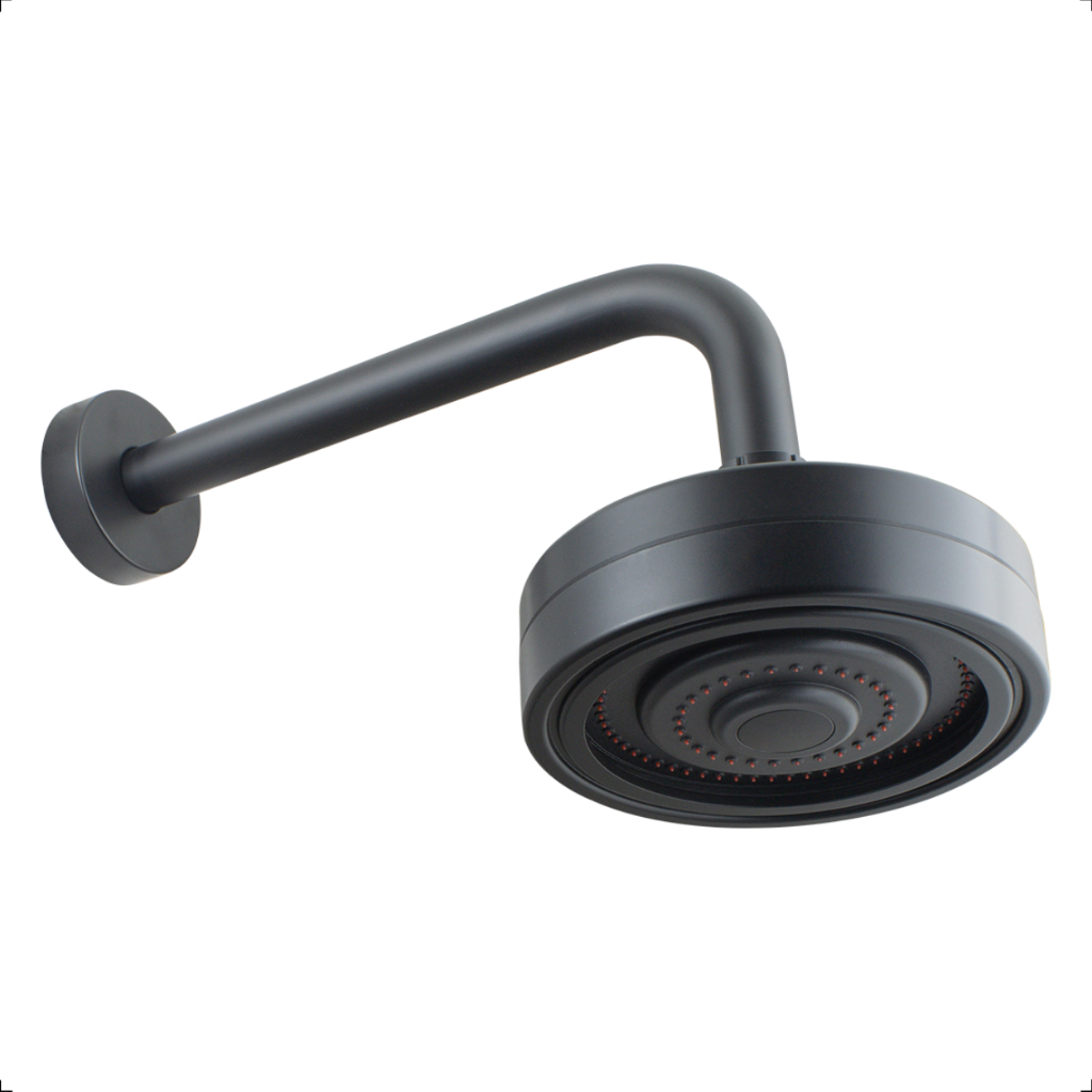 Chuveiro Ducha Articulável Gás e Solar Redondo Autolimpante Parede Inox Com Braço 25cm Banheiro Preto Fosco Black Matte