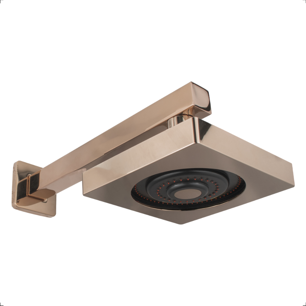 Chuveiro Ducha Articulável Gás e Solar Quadrado Autolimpante Parede Inox Com Braço 25cm Banheiro Rose Gold Brilhante