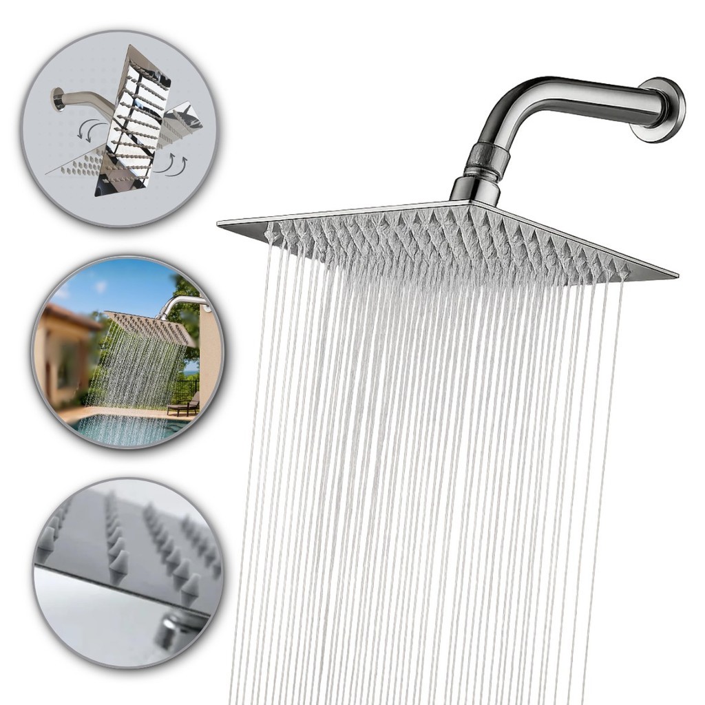 Chuveiro Ducha Área Externa Inox 20x20cm Autolimpante Articulado