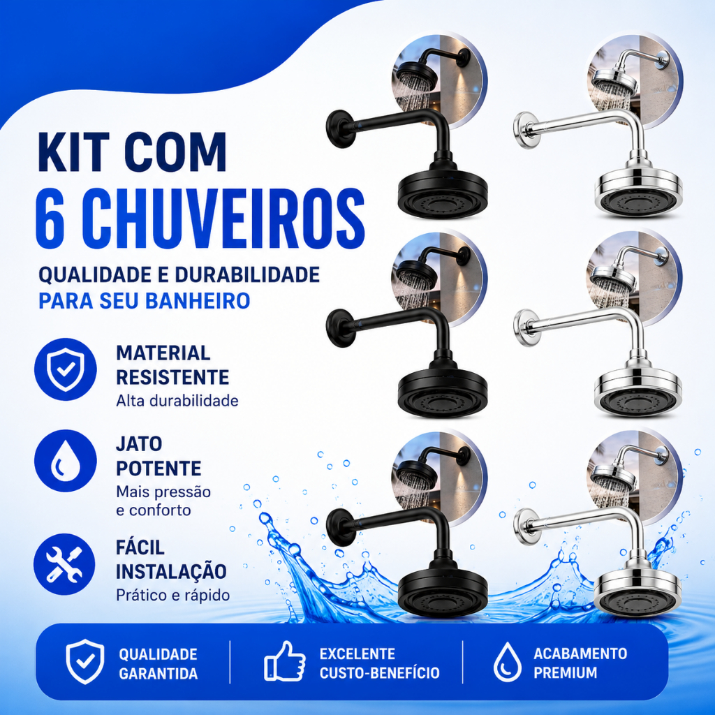 Chuveiro Ducha Autolimpante Redondo Cromado/Preto Articulável Para Aquecedor Solar/Gás