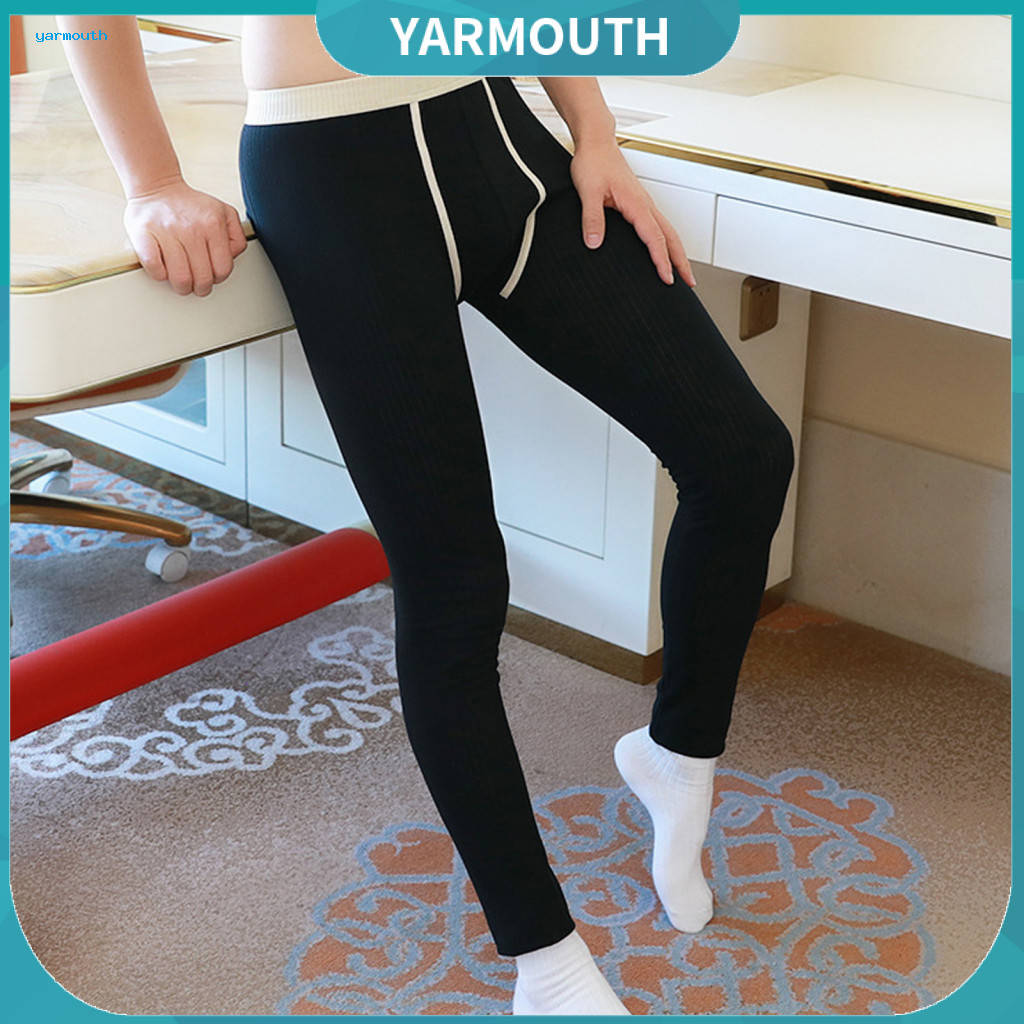 Thermal Leggings Winter Long Johns for Men – U Bulge Pouch Thin High Elasticity Bottoming Pants Solid Color Neatly Sti