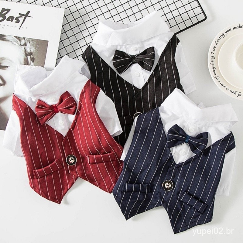 Pet Formal Shirt Dog Clothing Prince Wedding Party Suit Tuxedo Bow Tie Puppy Clothes Coat Spring Summer Costume.