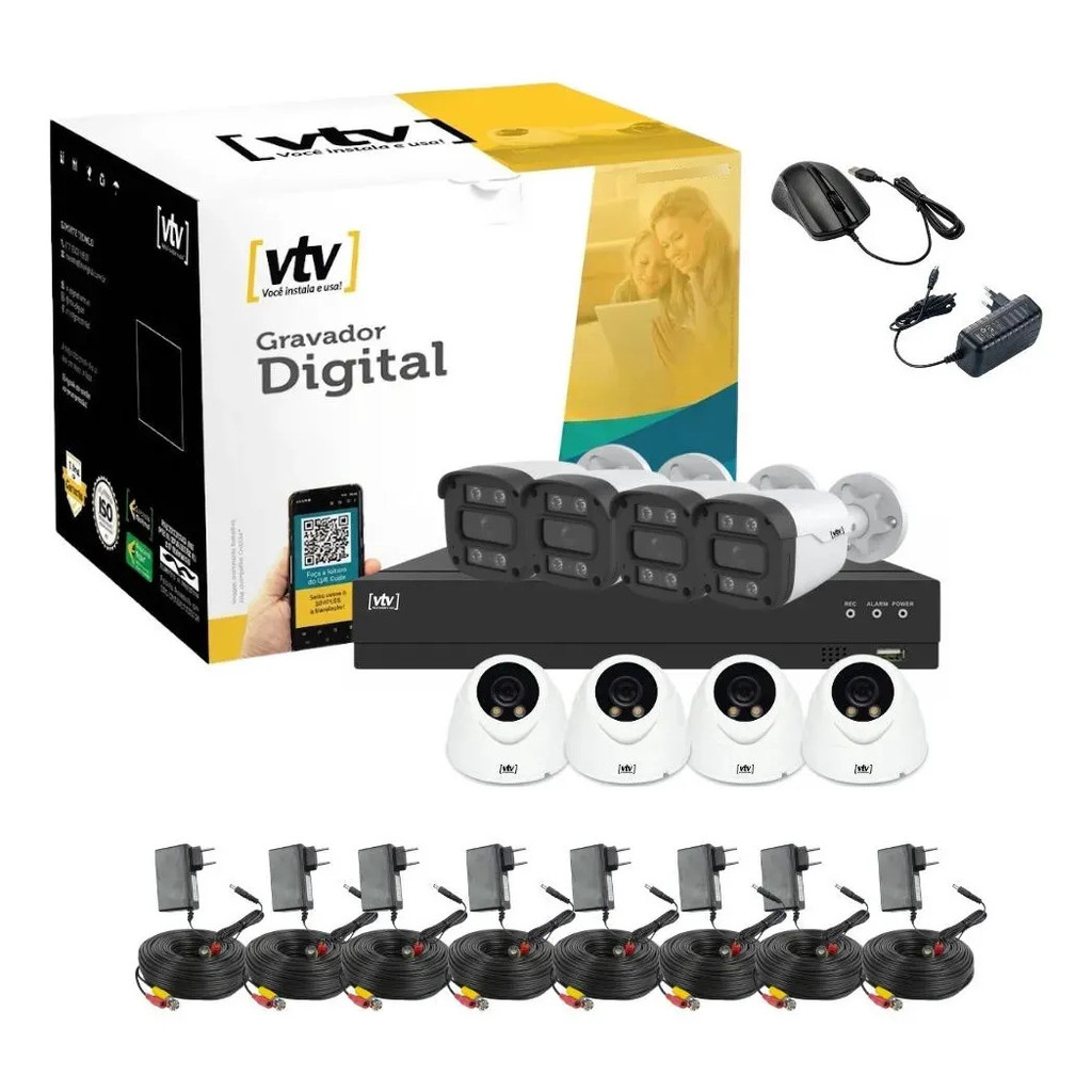 Kit Dvr 1080p  8ch + 4 Dome Full Color + 4 Bullet Full Color