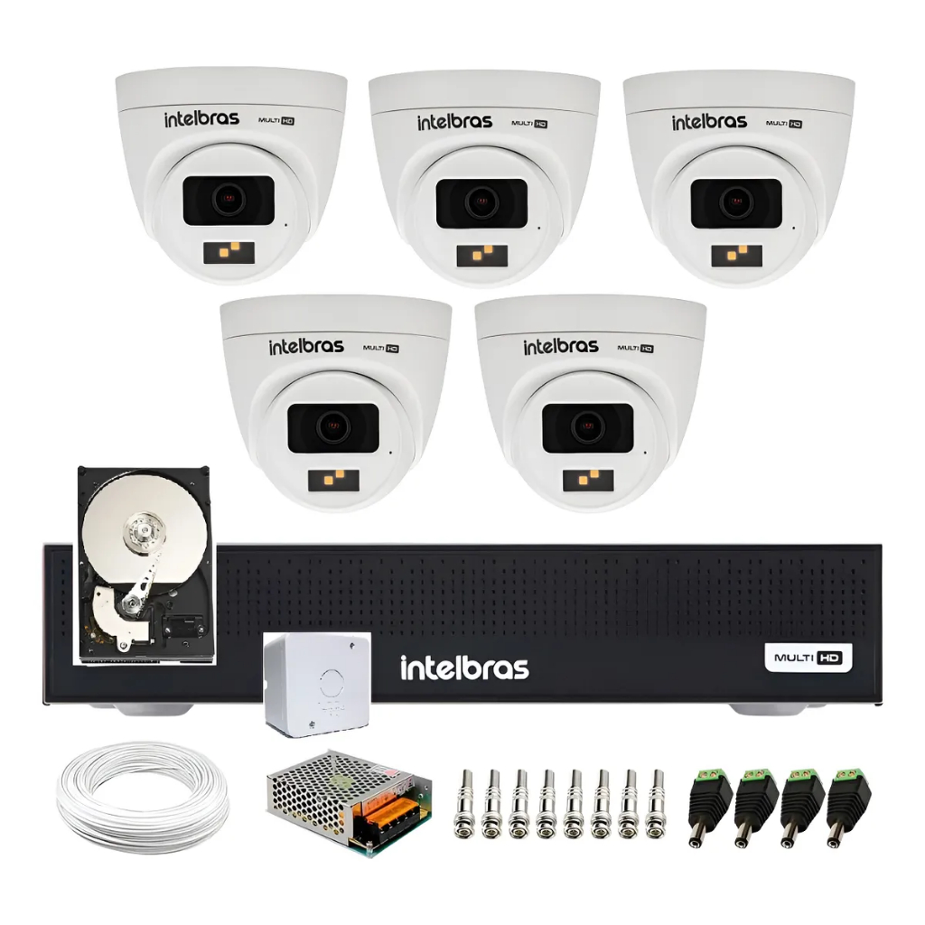 Kit 5 Cam Intelbras 1120d Color A Noite Dvr 8ch Hd Incluso Dome