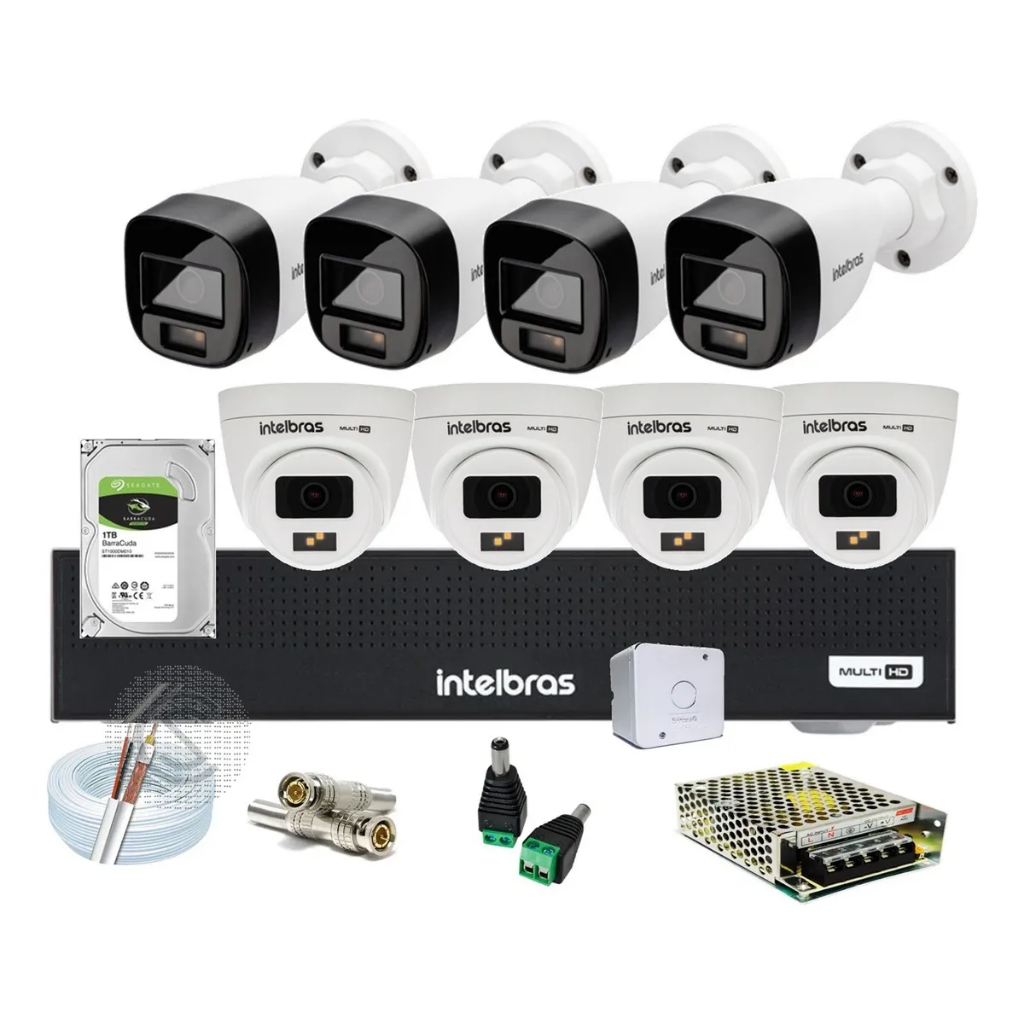 Kit 8 Cam Intelbras Full Color A Noite Dvr 8 Canais C/ Hd 1t Bullet/dome